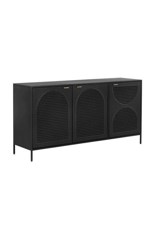 Luxury Black Perforated Metal 3-Door Sideboard European Style for Villa