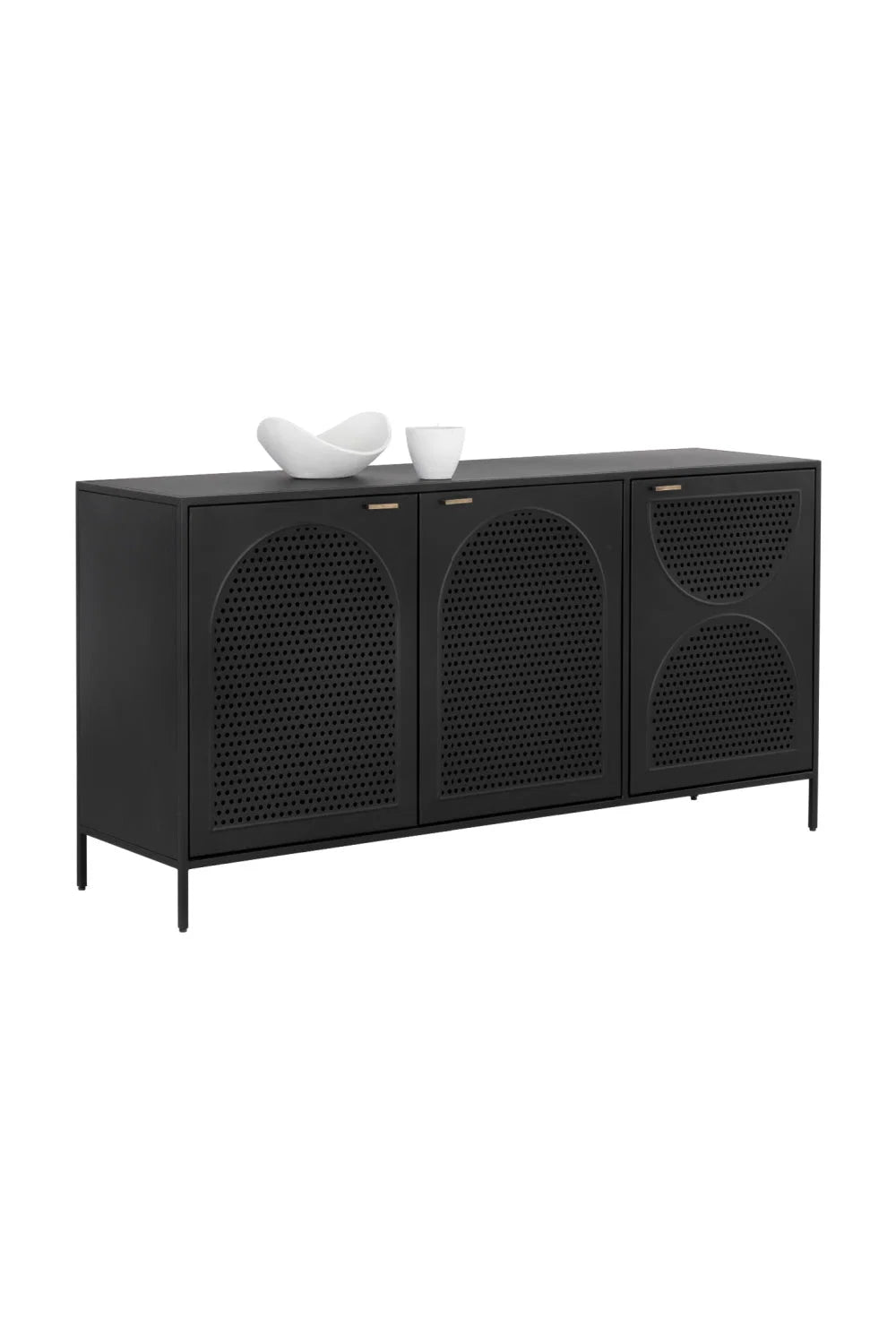 Luxury Black Perforated Metal 3-Door Sideboard European Style for Villa