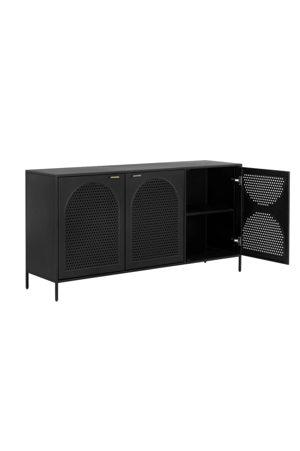 Luxury Black Perforated Metal 3-Door Sideboard European Style for Villa