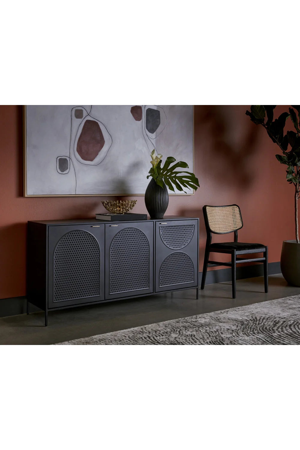 Luxury Black Perforated Metal 3-Door Sideboard European Style for Villa