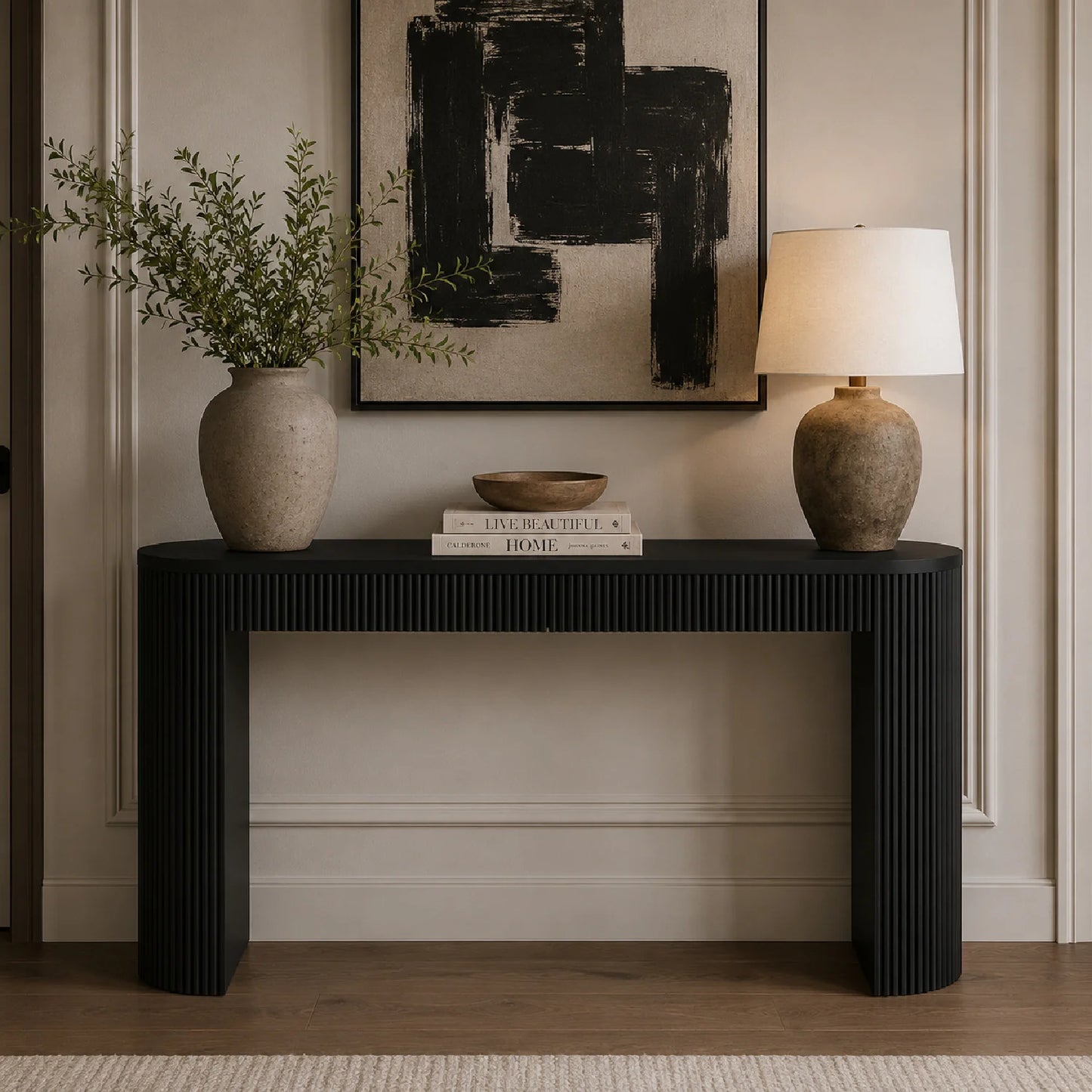 Luxury Black Pine Veneer Console Table Modern Italian Style for Villa