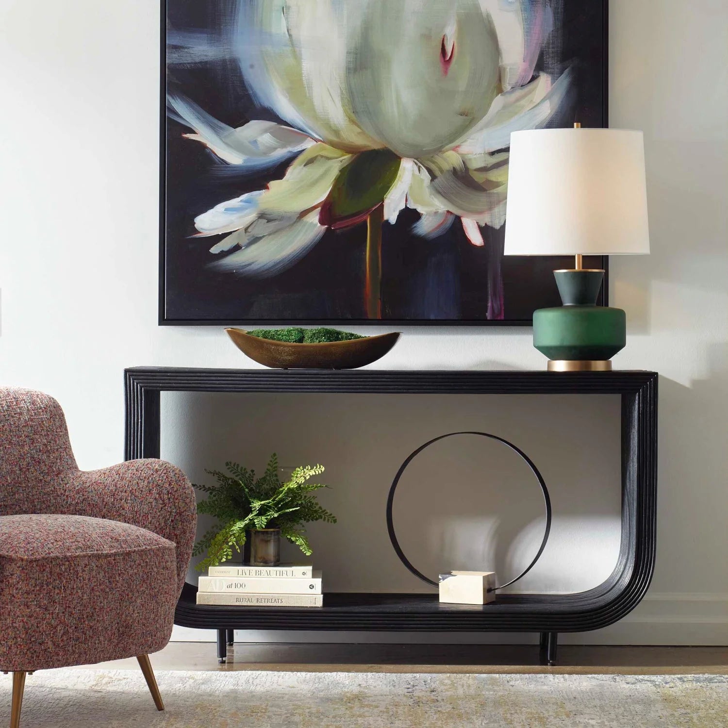 Luxury Black Rattan Console Table Modern Italian Style for Villa
