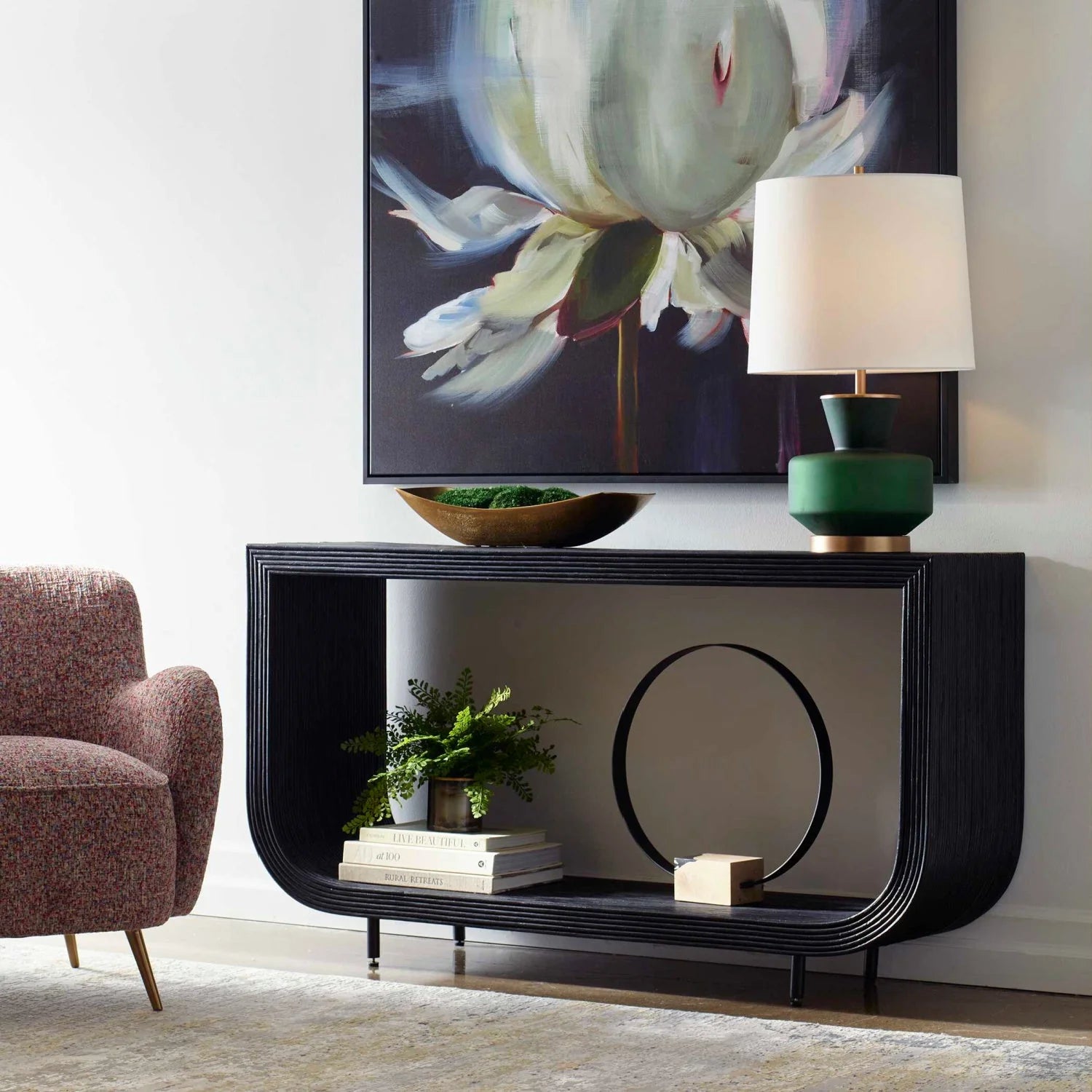 Luxury Black Rattan Console Table Modern Italian Style for Villa