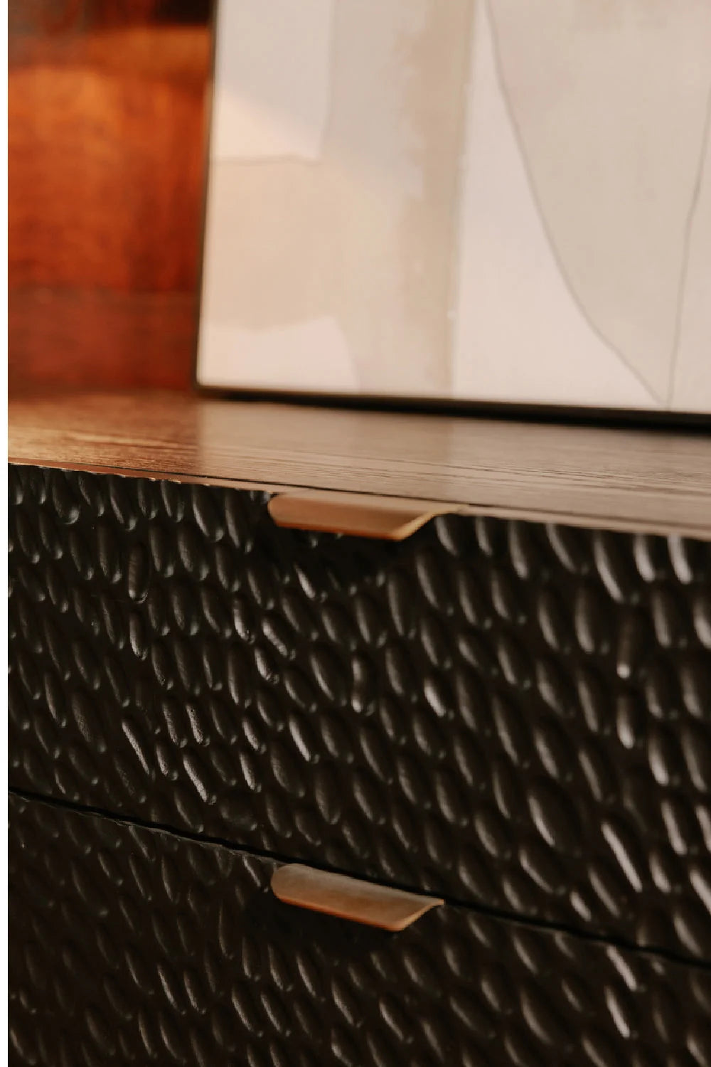 Luxury Black Relief Carved Oak Sideboard European Style for Villa