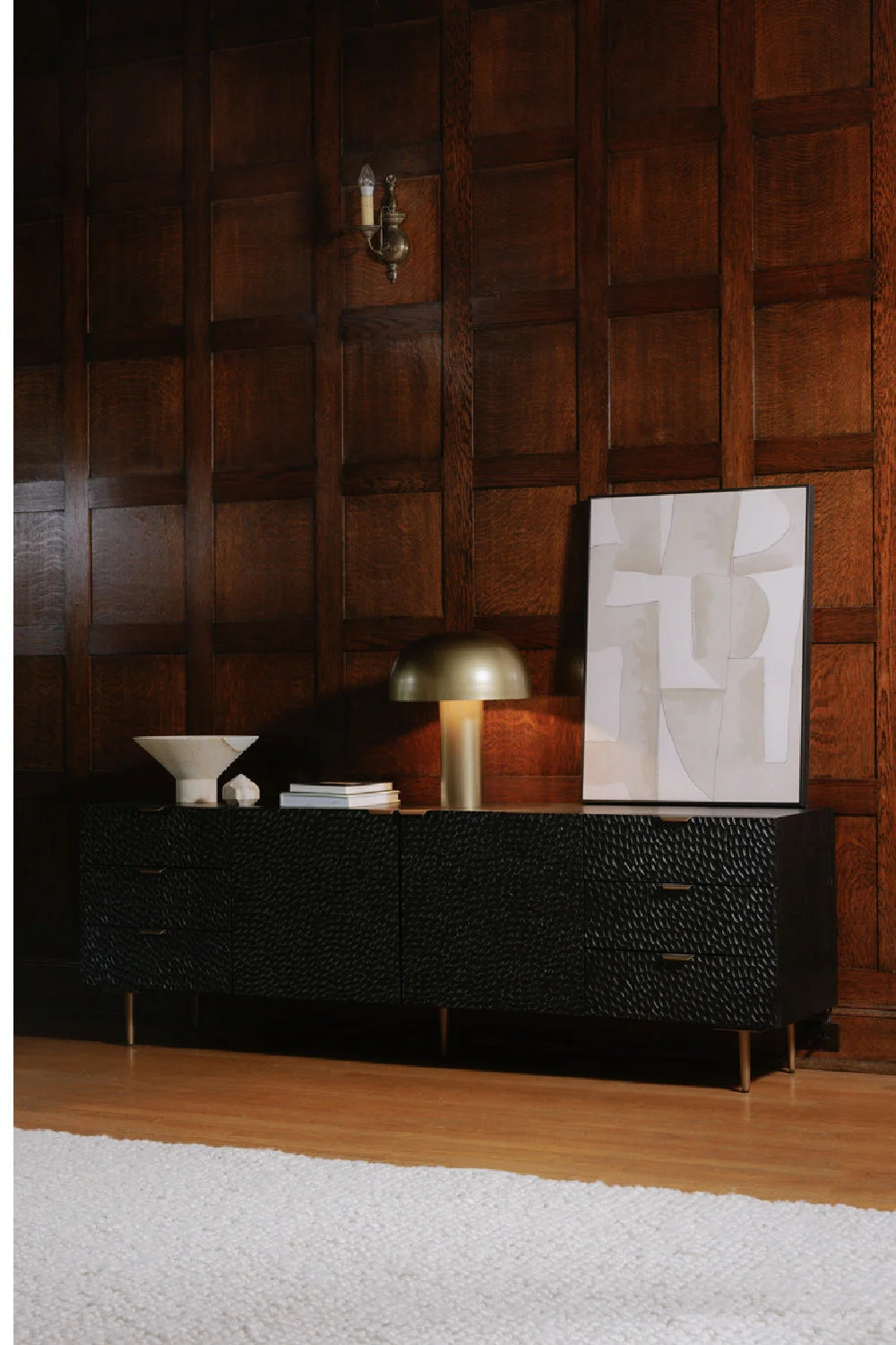 Luxury Black Relief Carved Oak Sideboard European Style for Villa