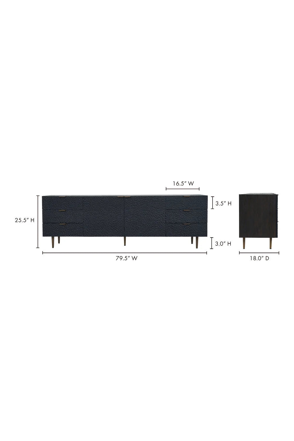 Luxury Black Relief Carved Oak Sideboard European Style for Villa