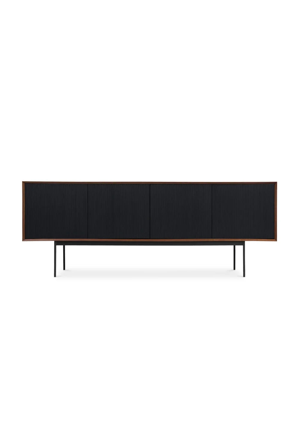 Luxury Black Ribbed 4-Door Sideboard European Style for Villa