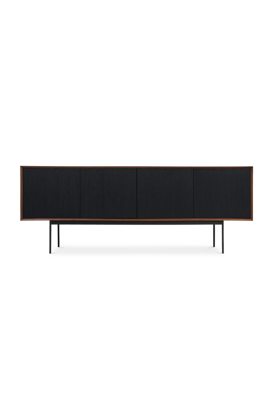 Luxury Black Ribbed 4-Door Sideboard European Style for Villa