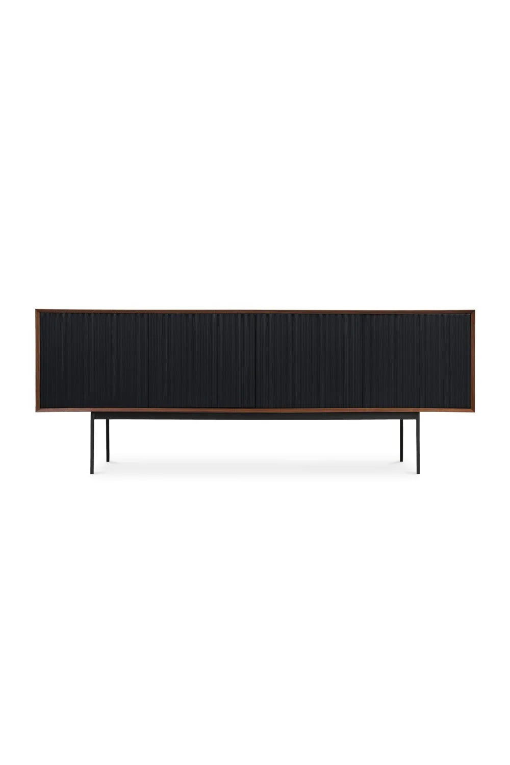 Luxury Black Ribbed 4-Door Sideboard European Style for Villa