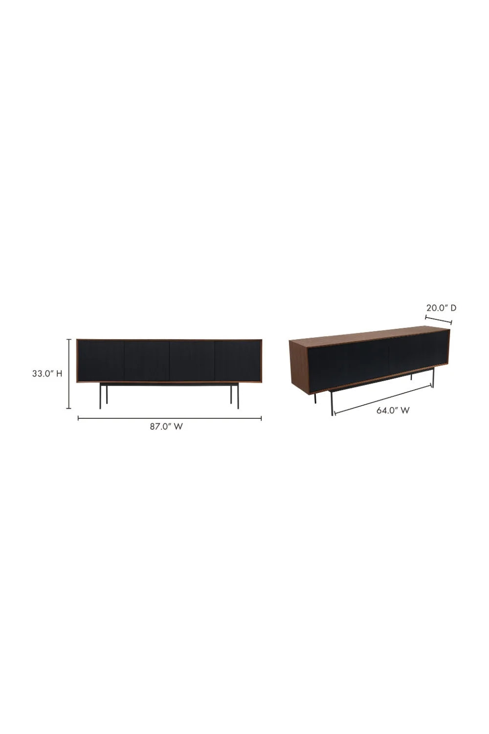 Luxury Black Ribbed 4-Door Sideboard European Style for Villa