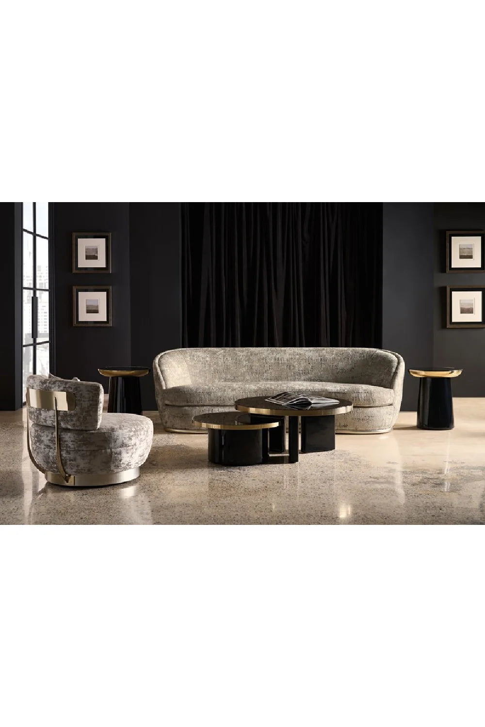 Luxury Black Round Coffee Table Modern Italian Style for Villa