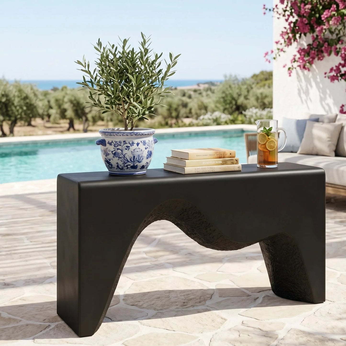 Luxury Black Sculpted Console Table Modern Italian Style for Villa
