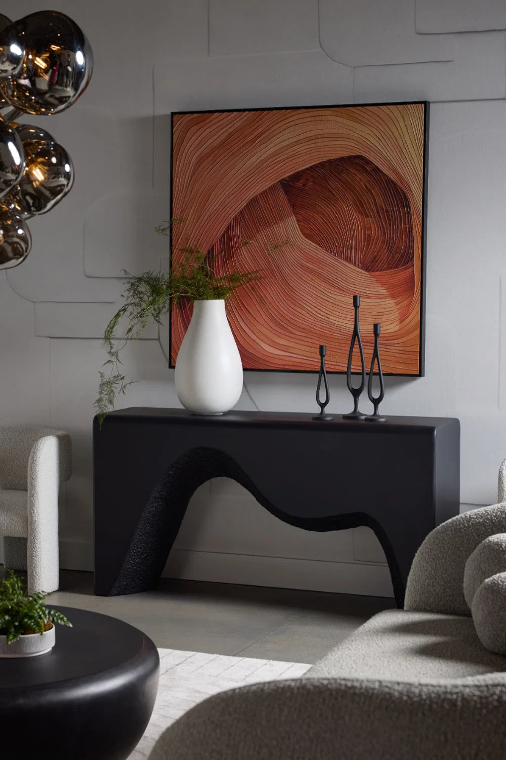 Luxury Black Sculpted Console Table Modern Italian Style for Villa
