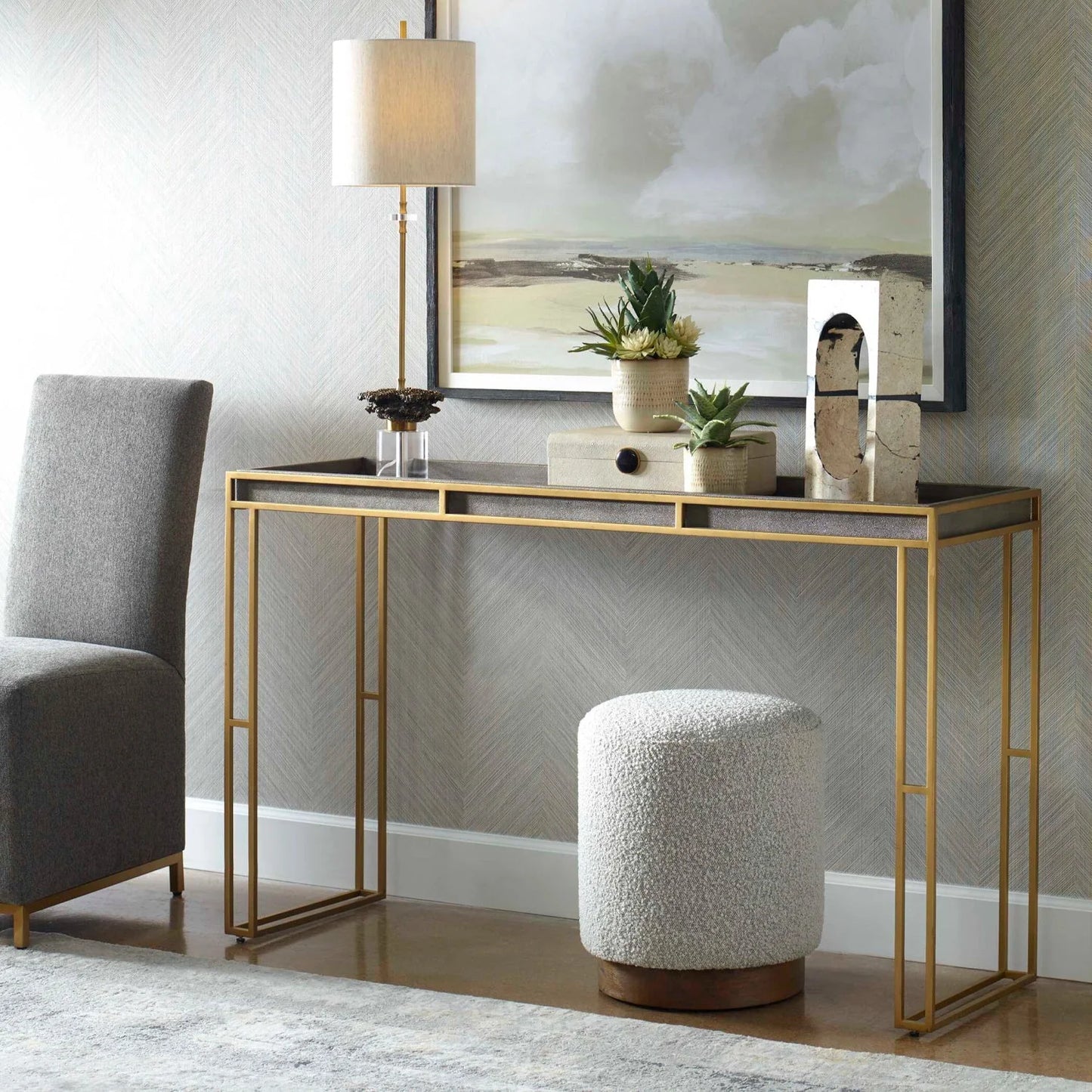 Luxury Black Shagreen Console Table Modern Italian Style for Villa