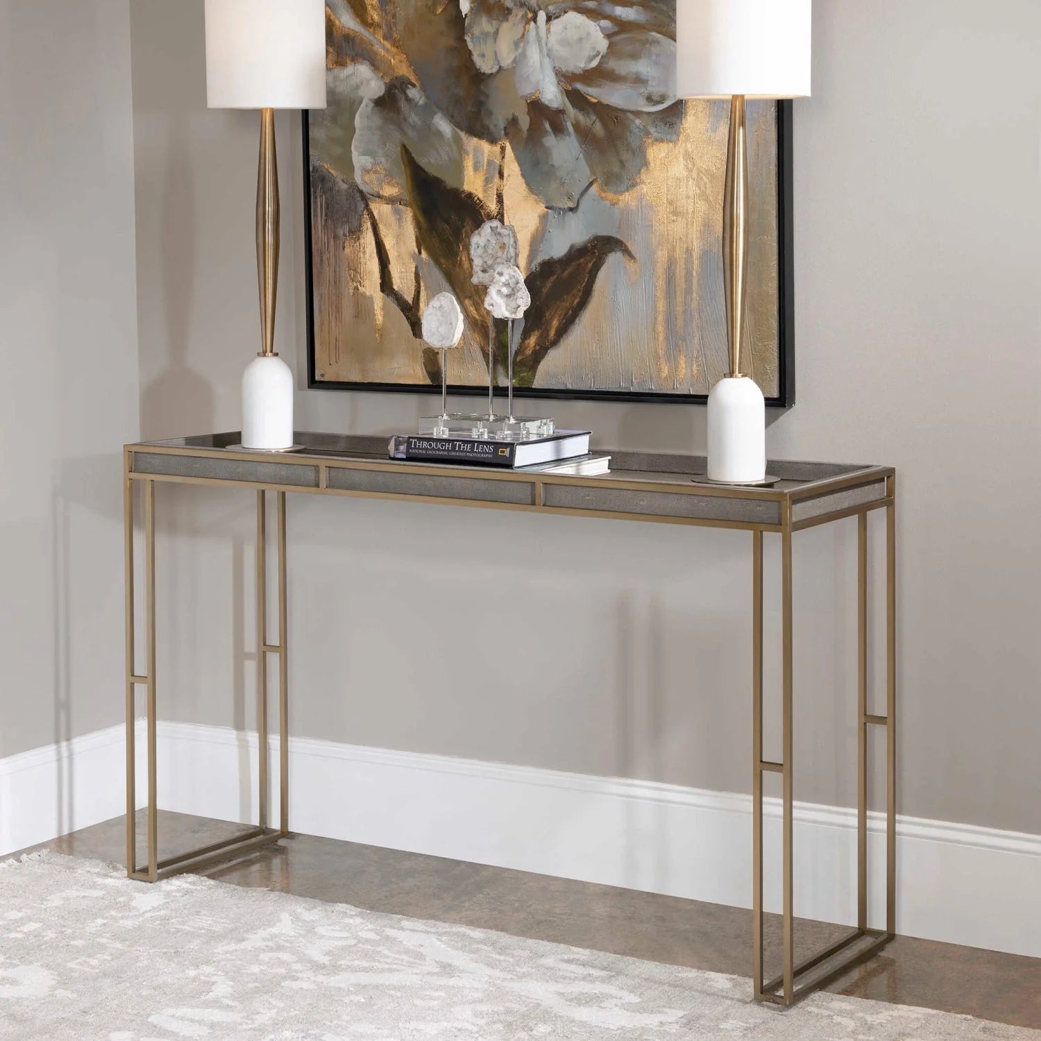 Luxury Black Shagreen Console Table Modern Italian Style for Villa