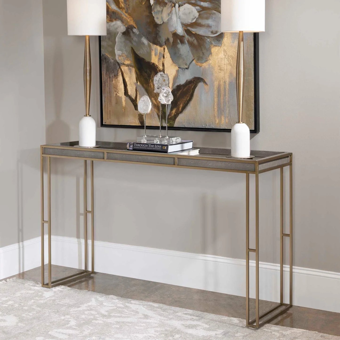Luxury Black Shagreen Console Table Modern Italian Style for Villa