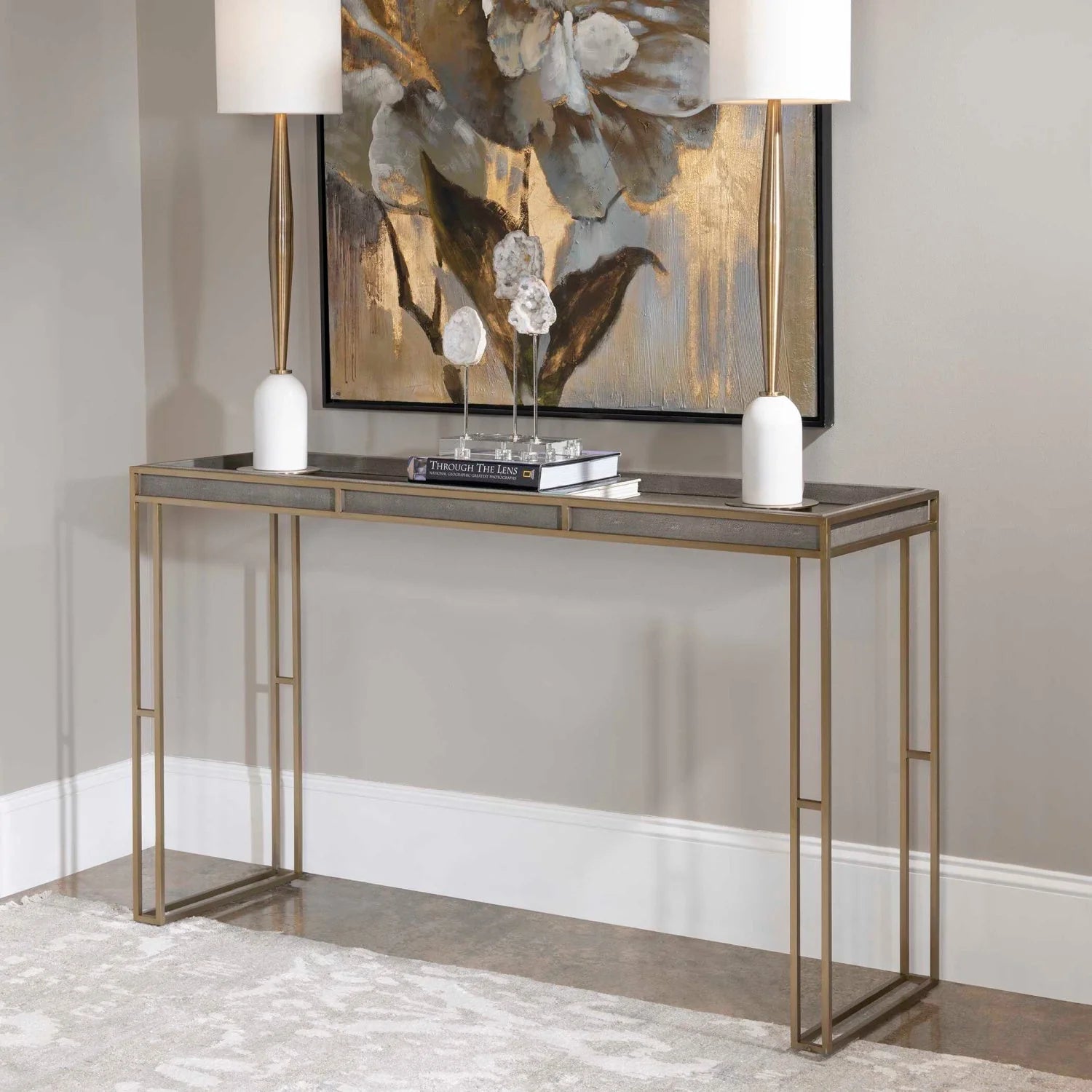 Luxury Black Shagreen Console Table Modern Italian Style for Villa