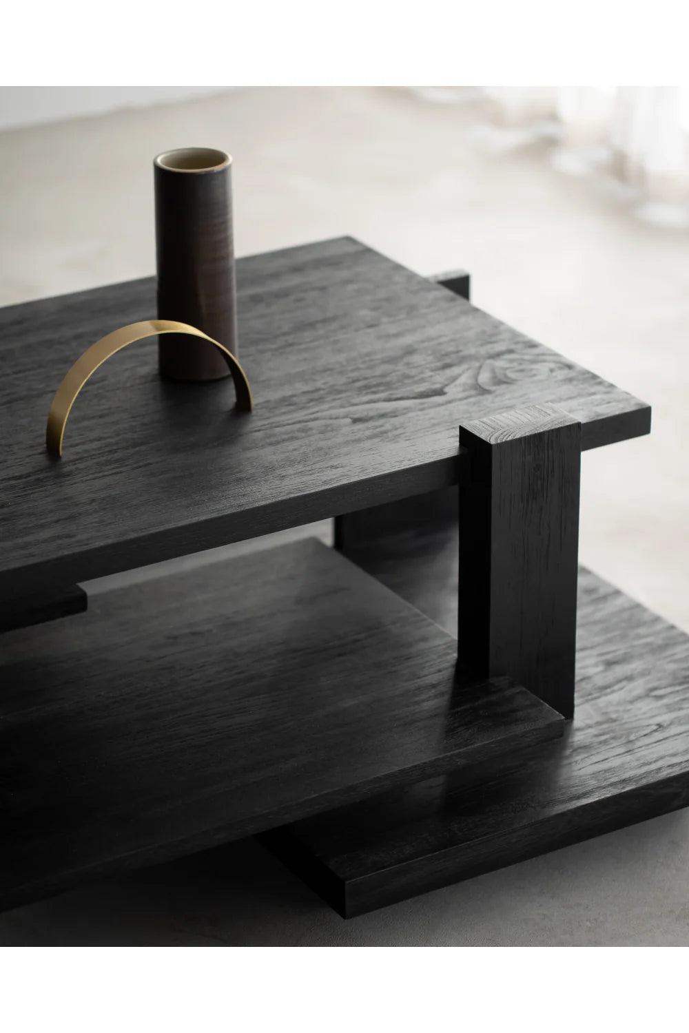 Luxury Black Teak Coffee Table Modern Italian Style for Villa