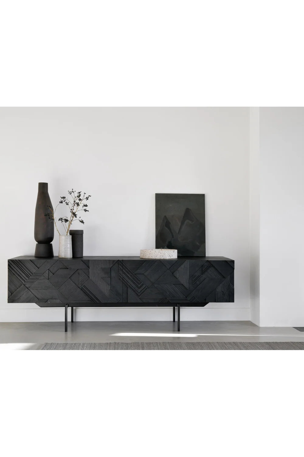Luxury Black Teak Media Unit Modern Italian Style for Villa