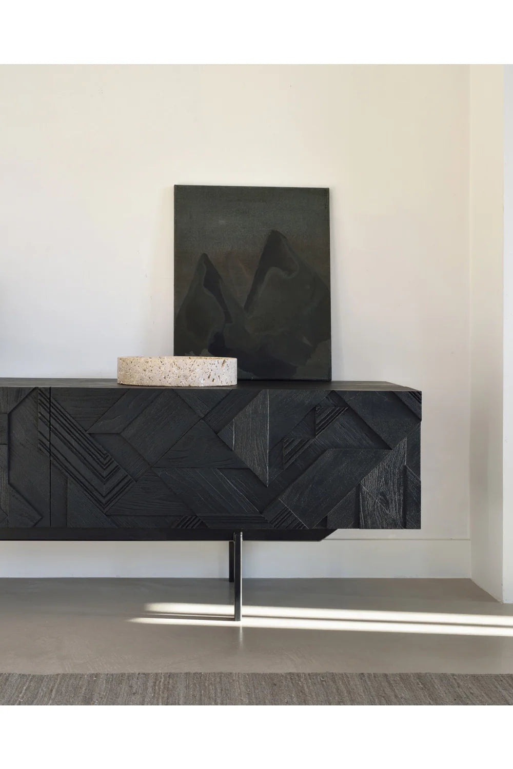 Luxury Black Teak Media Unit Modern Italian Style for Villa