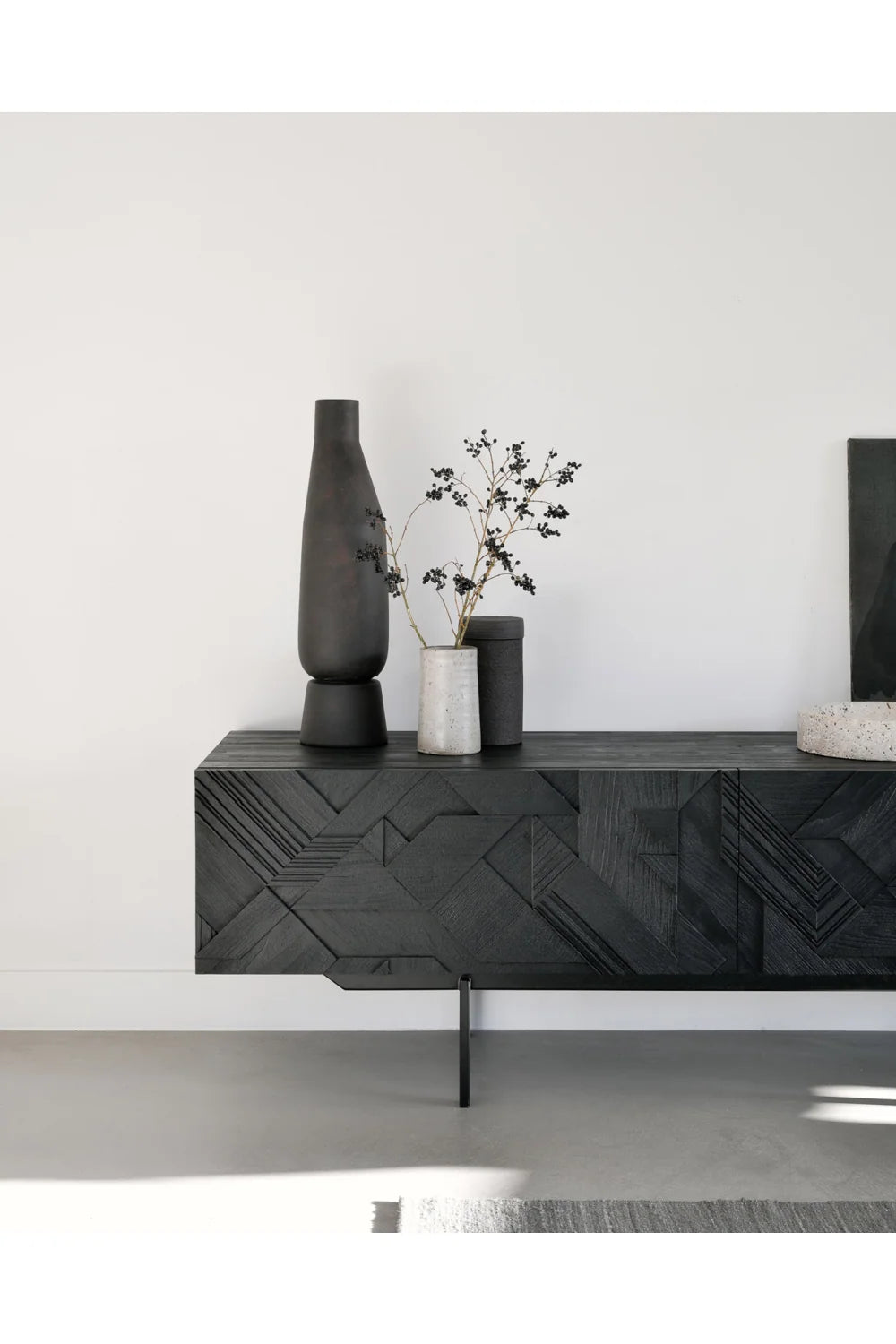 Luxury Black Teak Media Unit Modern Italian Style for Villa