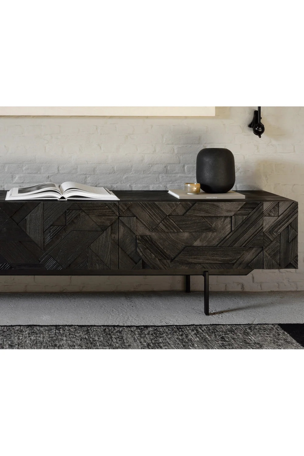 Luxury Black Teak Media Unit Modern Italian Style for Villa