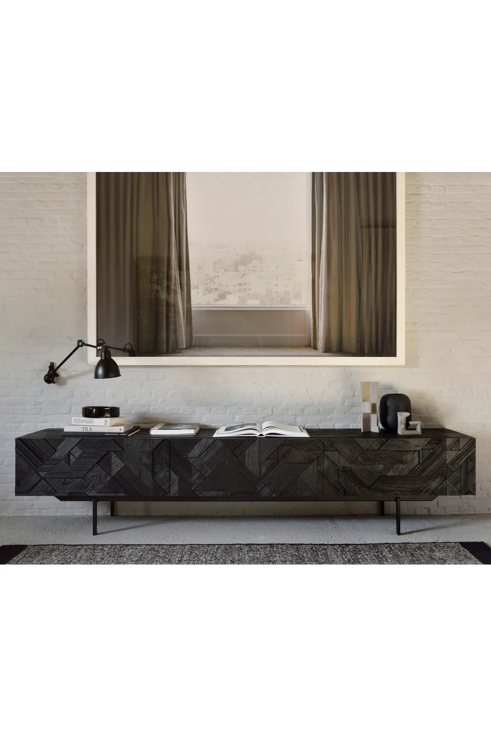 Luxury Black Teak Media Unit Modern Italian Style for Villa