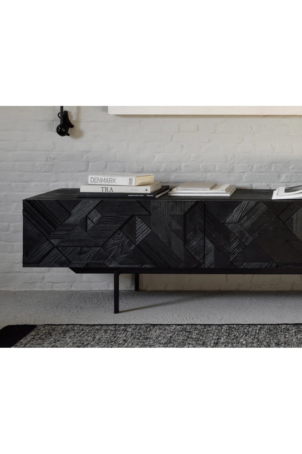 Luxury Black Teak Media Unit Modern Italian Style for Villa