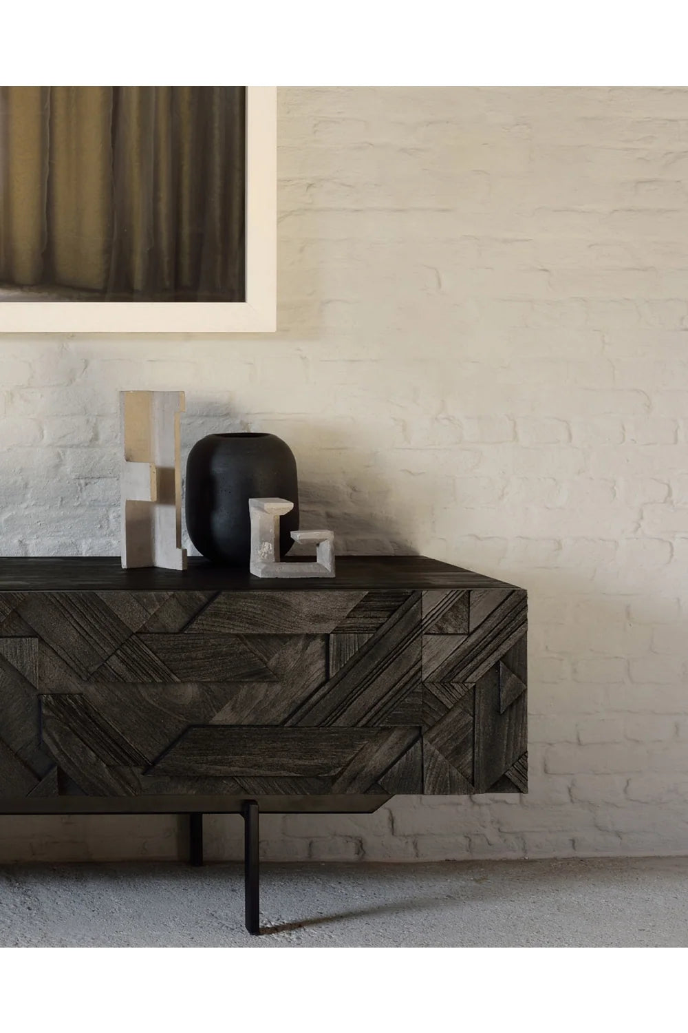 Luxury Black Teak Media Unit Modern Italian Style for Villa