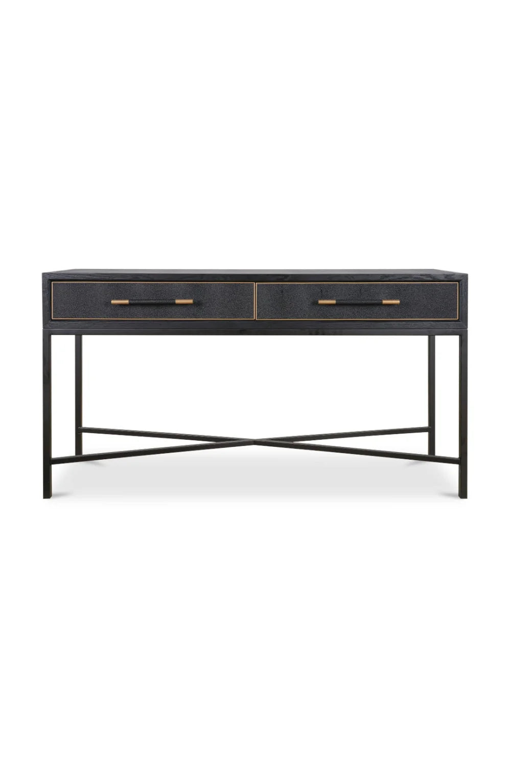 Luxury Black Vegan Leather Console Table Modern Italian Style for Villa