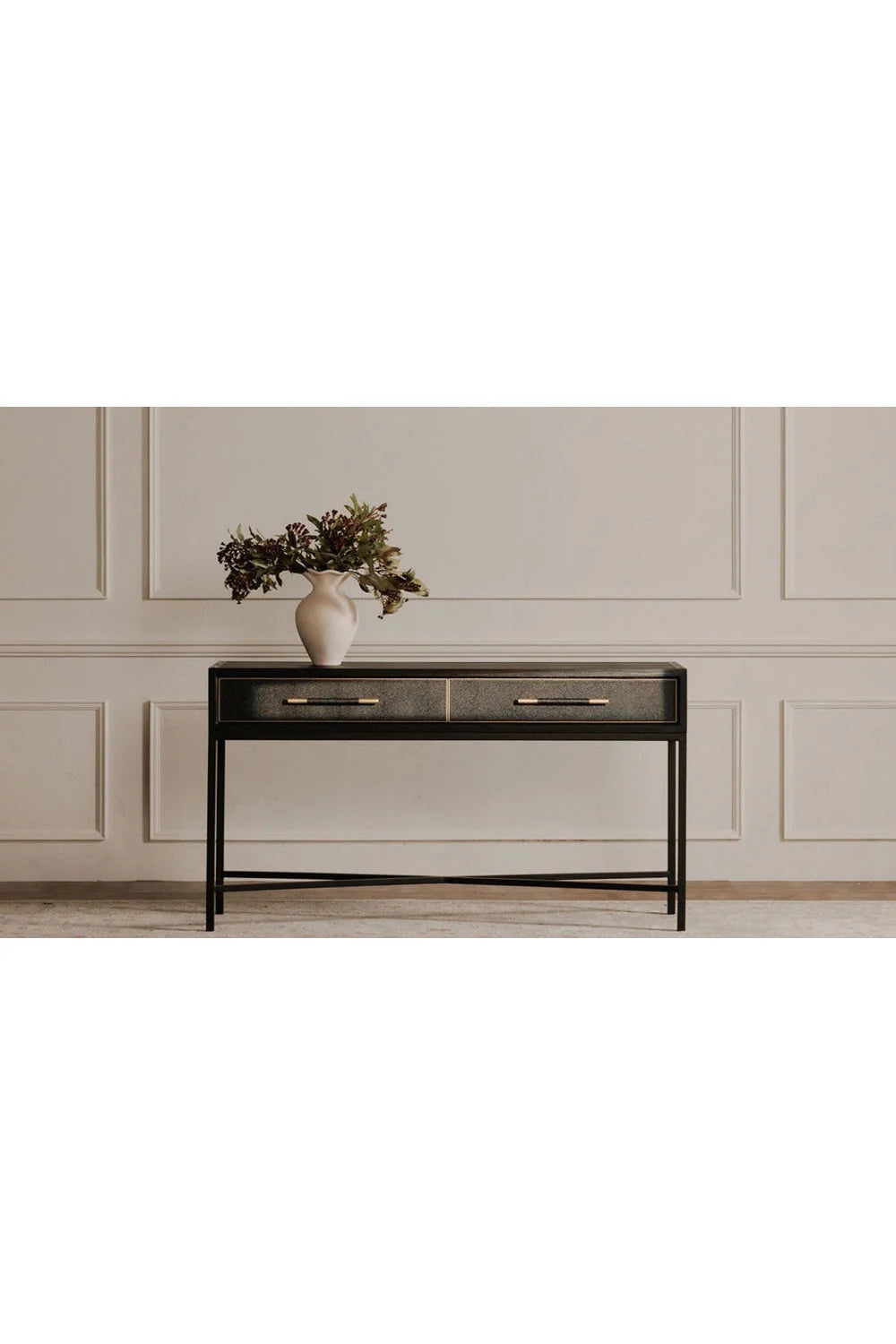 Luxury Black Vegan Leather Console Table Modern Italian Style for Villa