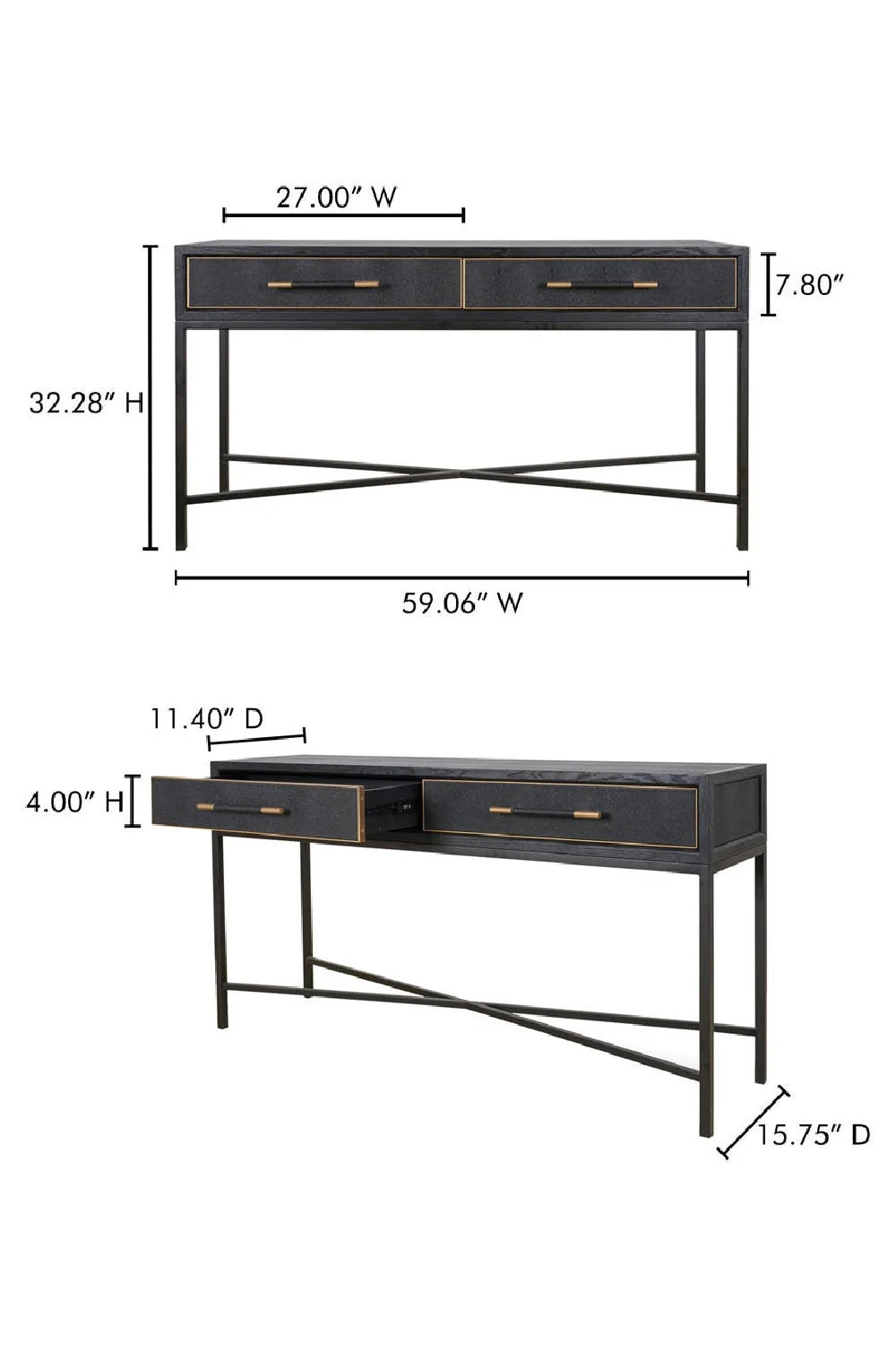 Luxury Black Vegan Leather Console Table Modern Italian Style for Villa