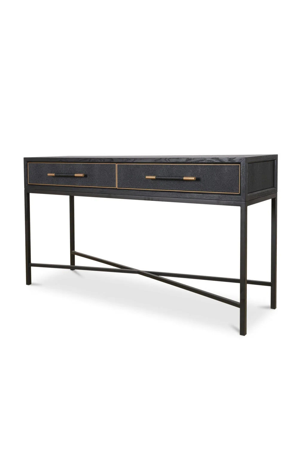 Luxury Black Vegan Leather Console Table Modern Italian Style for Villa