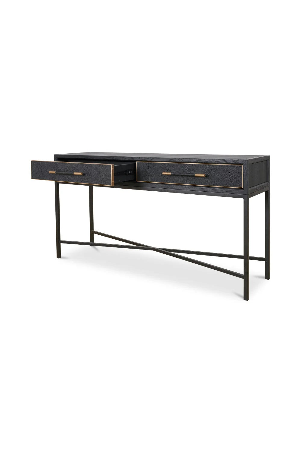Luxury Black Vegan Leather Console Table Modern Italian Style for Villa