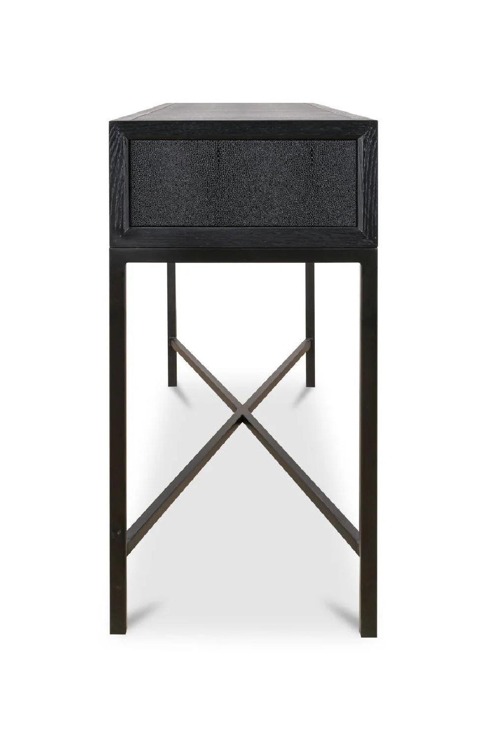Luxury Black Vegan Leather Console Table Modern Italian Style for Villa