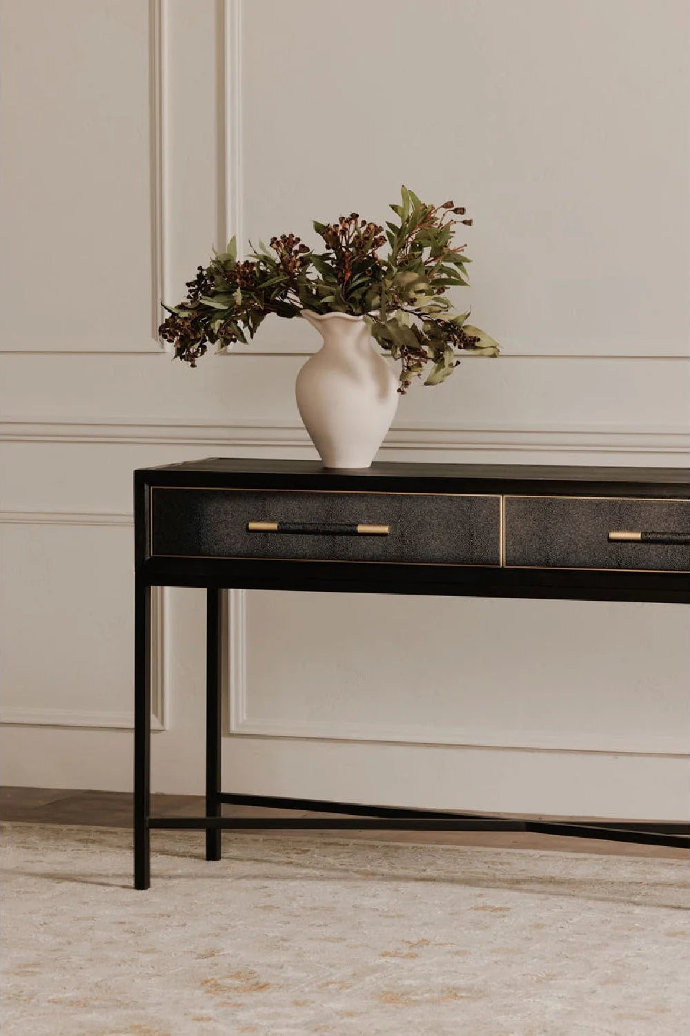Luxury Black Vegan Leather Console Table Modern Italian Style for Villa