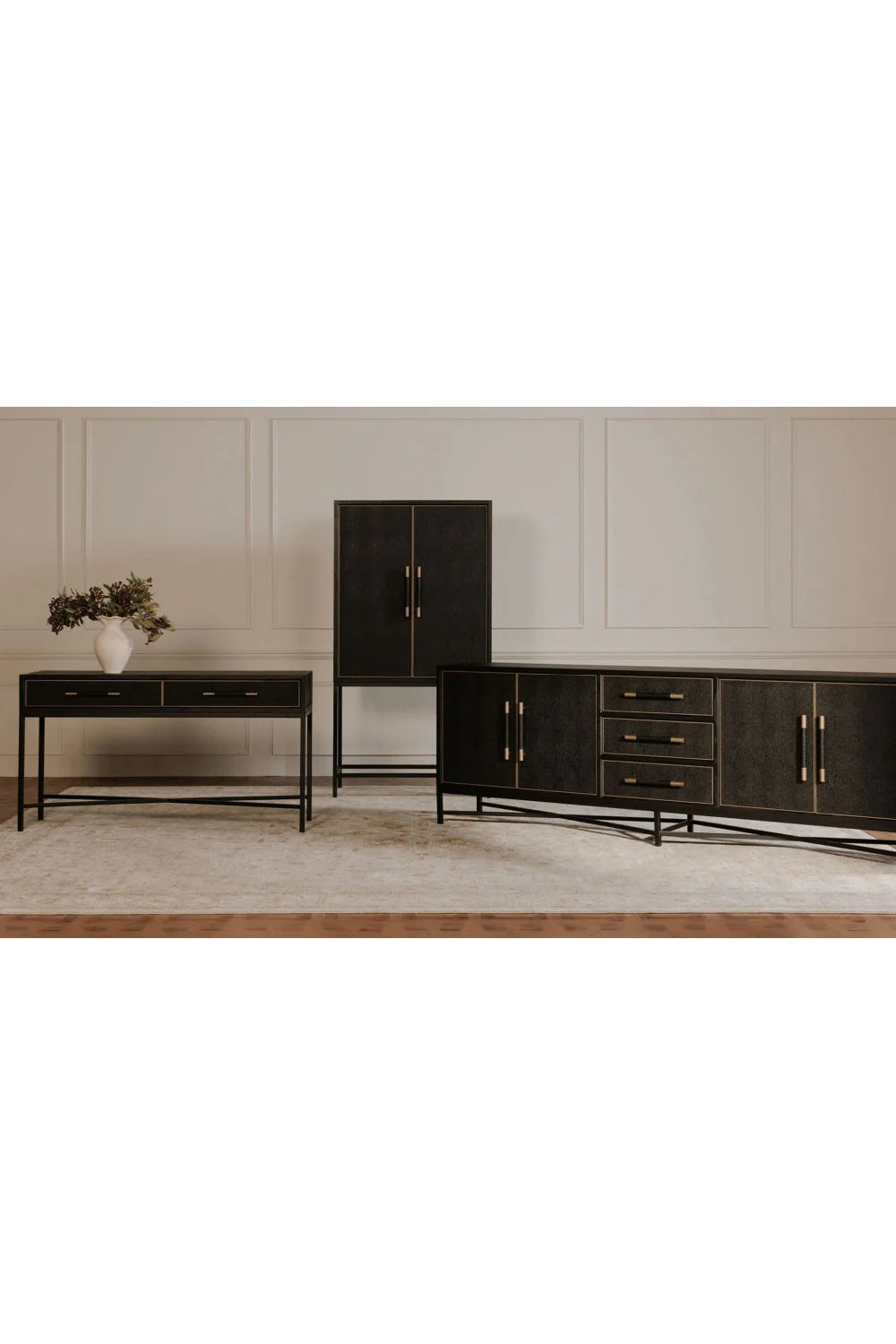 Luxury Black Vegan Leather Console Table Modern Italian Style for Villa
