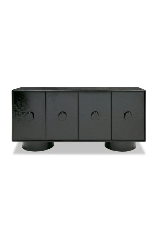Luxury Black Wave Glass 4-Door Sideboard European Style for Villa