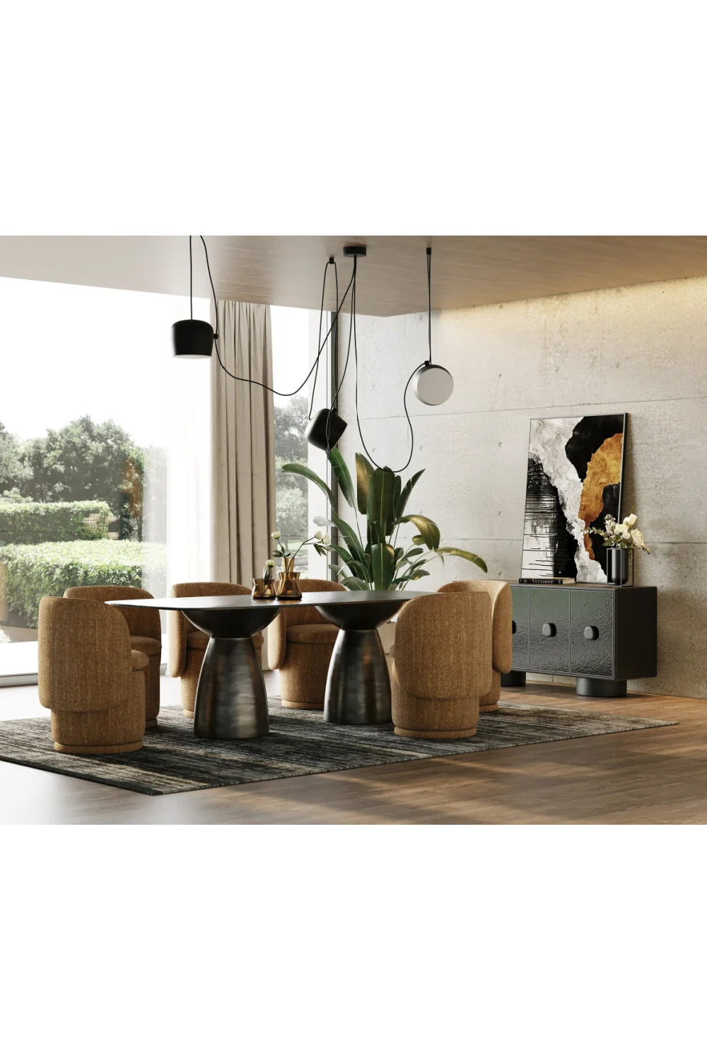 Luxury Black Wave Glass 4-Door Sideboard European Style for Villa