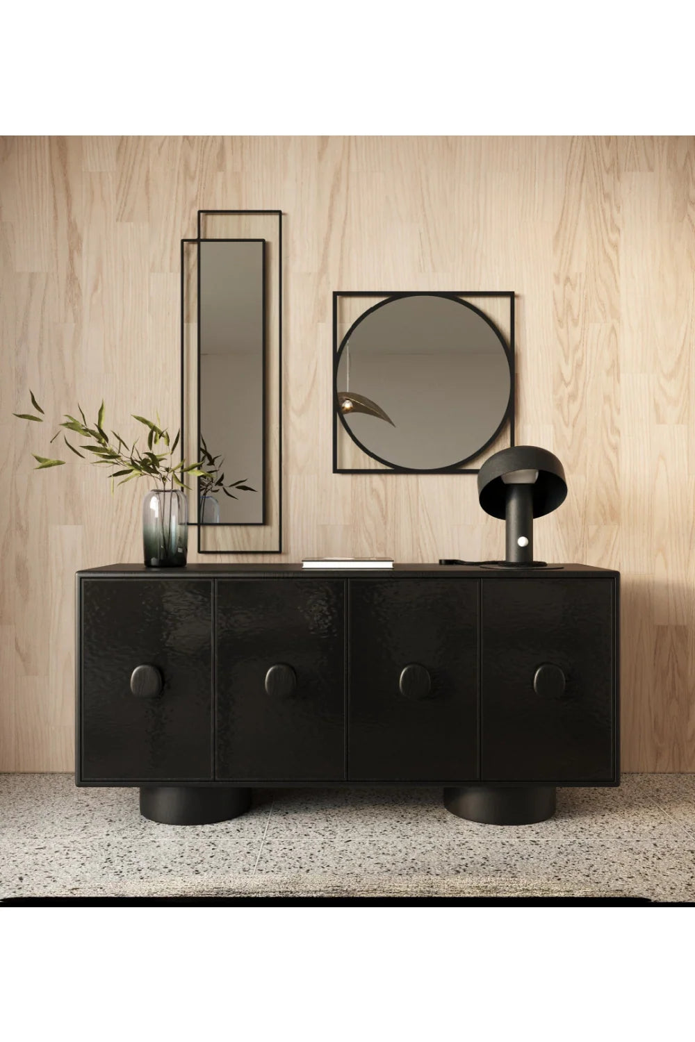 Luxury Black Wave Glass 4-Door Sideboard European Style for Villa