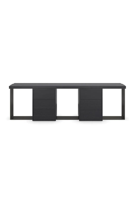 Luxury Black Wood 6-Drawer Media Cabinet Modern Italian Style for Villa