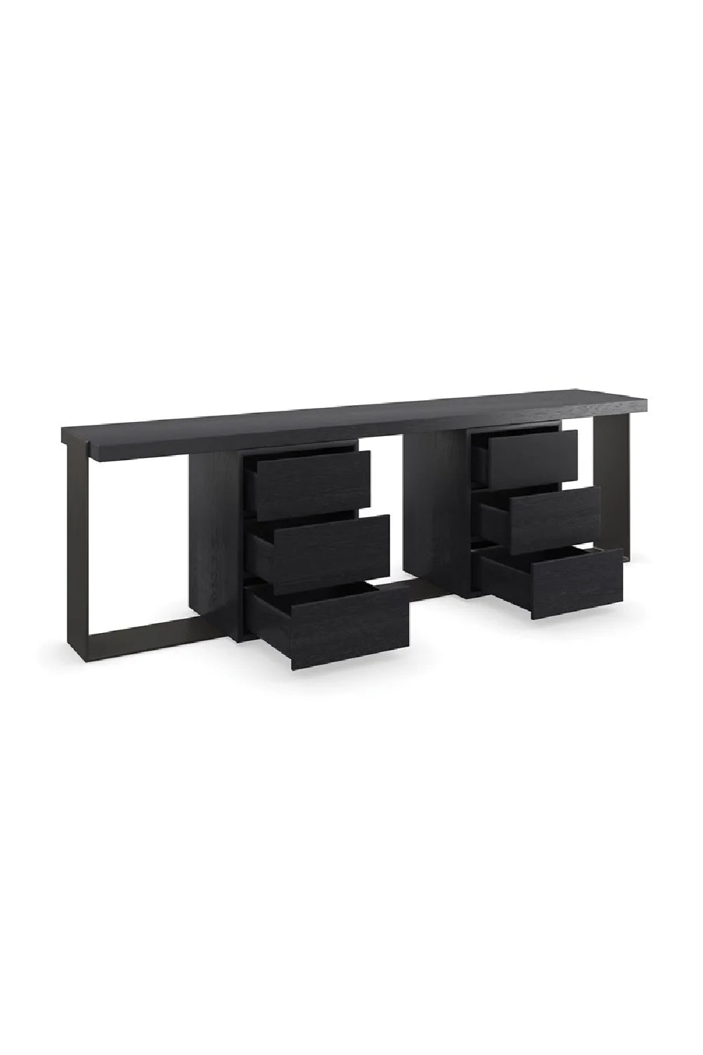 Luxury Black Wood 6-Drawer Media Cabinet Modern Italian Style for Villa