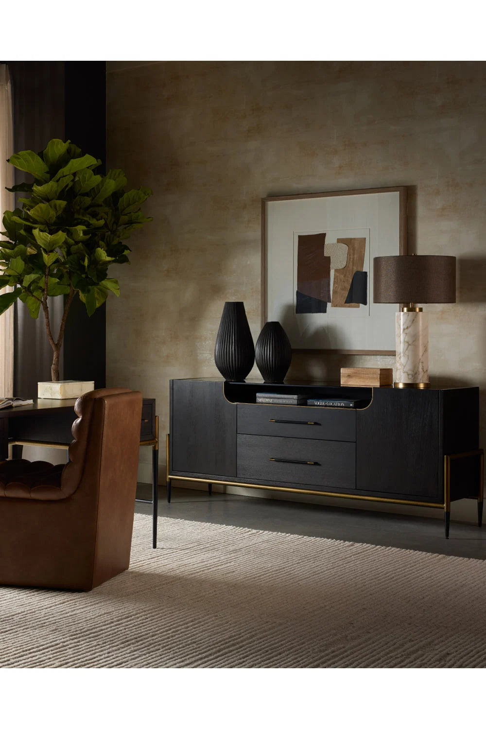 Luxury Black Wooden Sideboard European Style for Villa