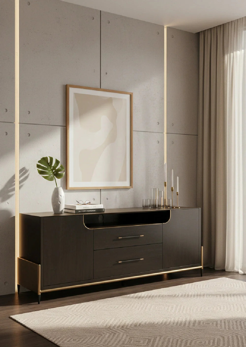 Luxury Black Wooden Sideboard European Style for Villa