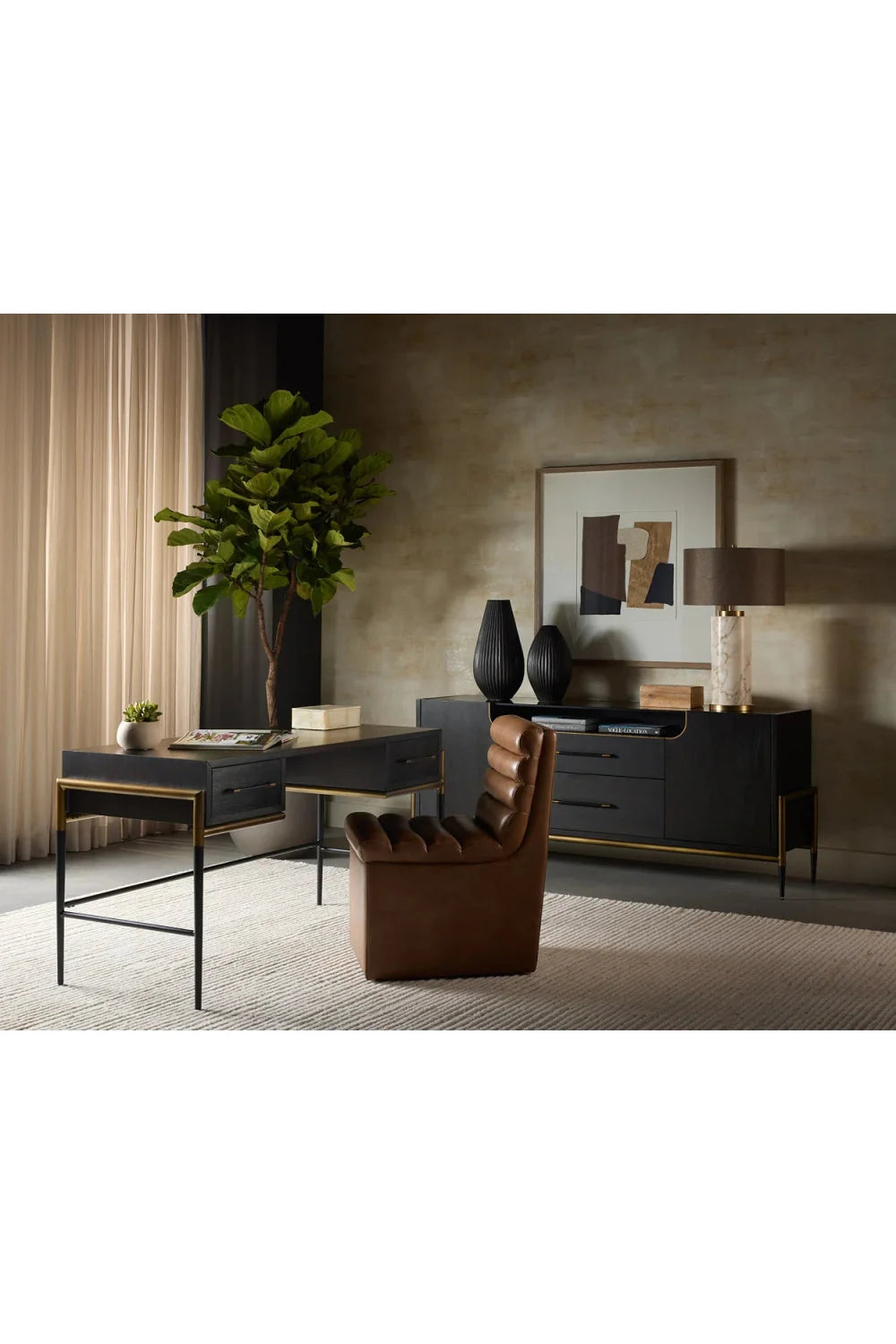 Luxury Black Wooden Sideboard European Style for Villa