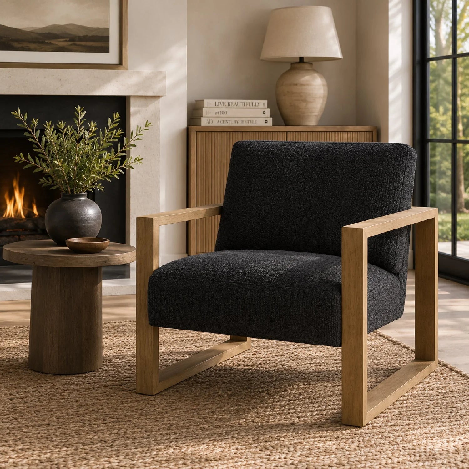 Luxury Blue Chenille Armchair European Style for Villa