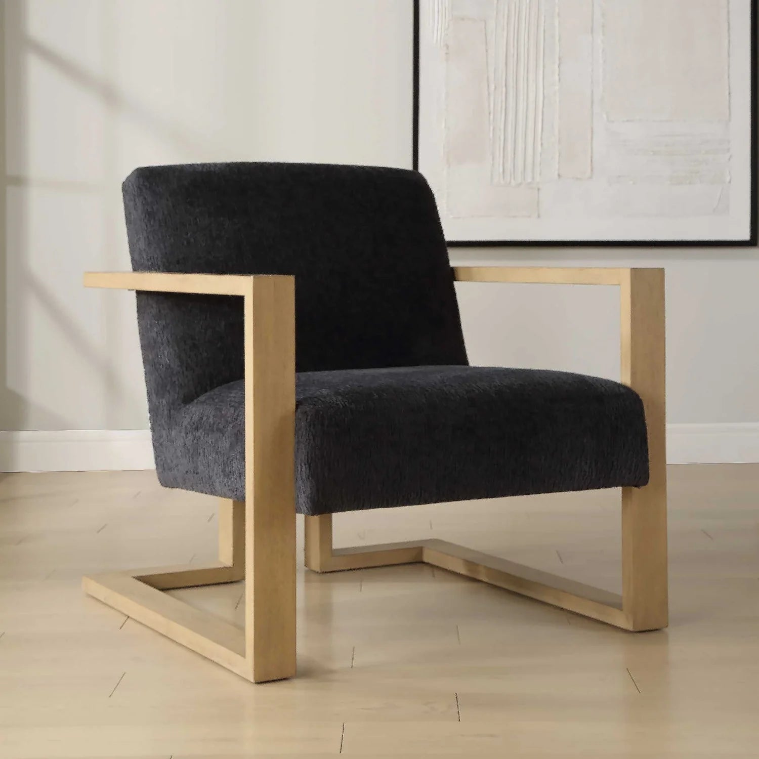 Luxury Blue Chenille Armchair European Style for Villa