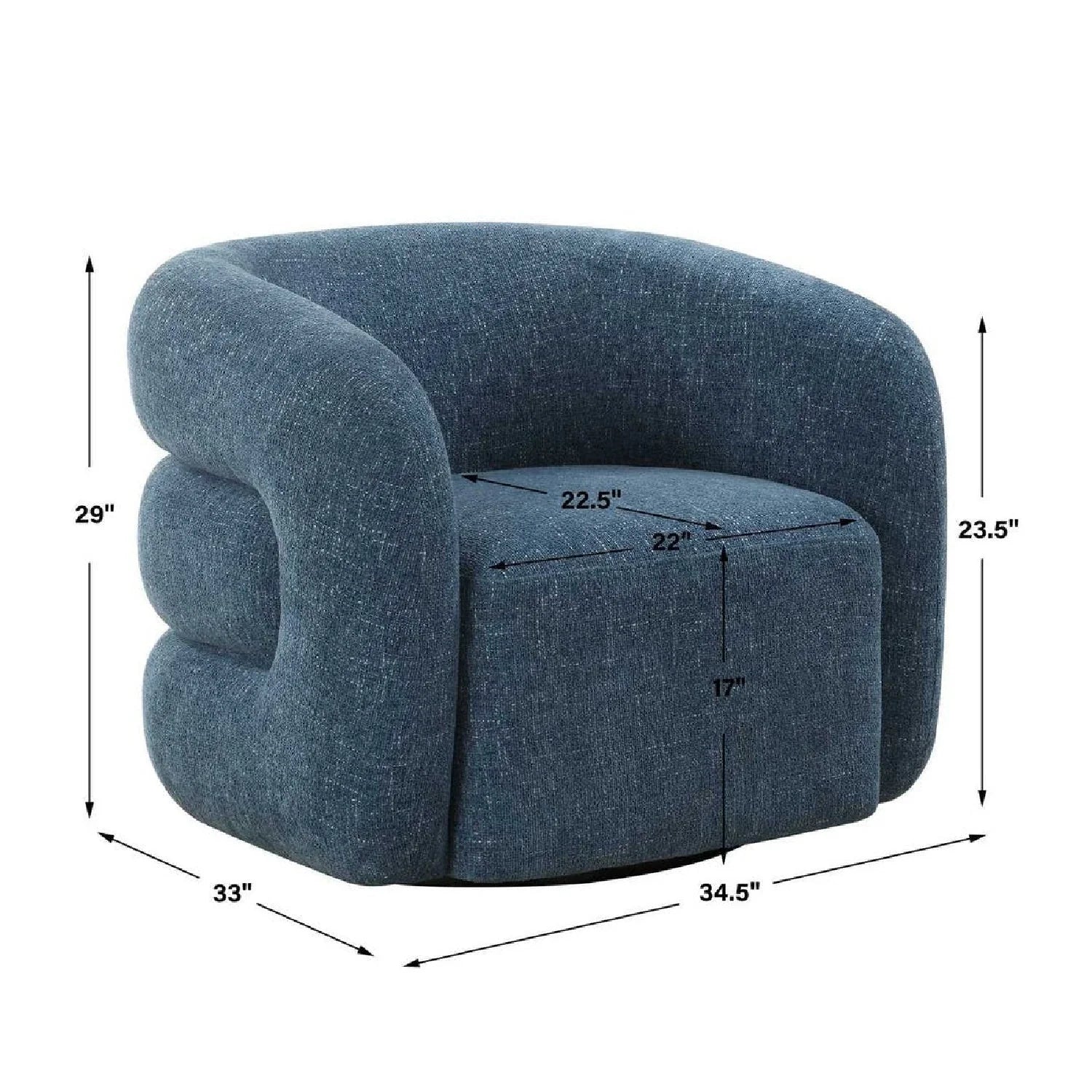 Luxury Blue Chenille Swivel Accent Chair European Style for Villa
