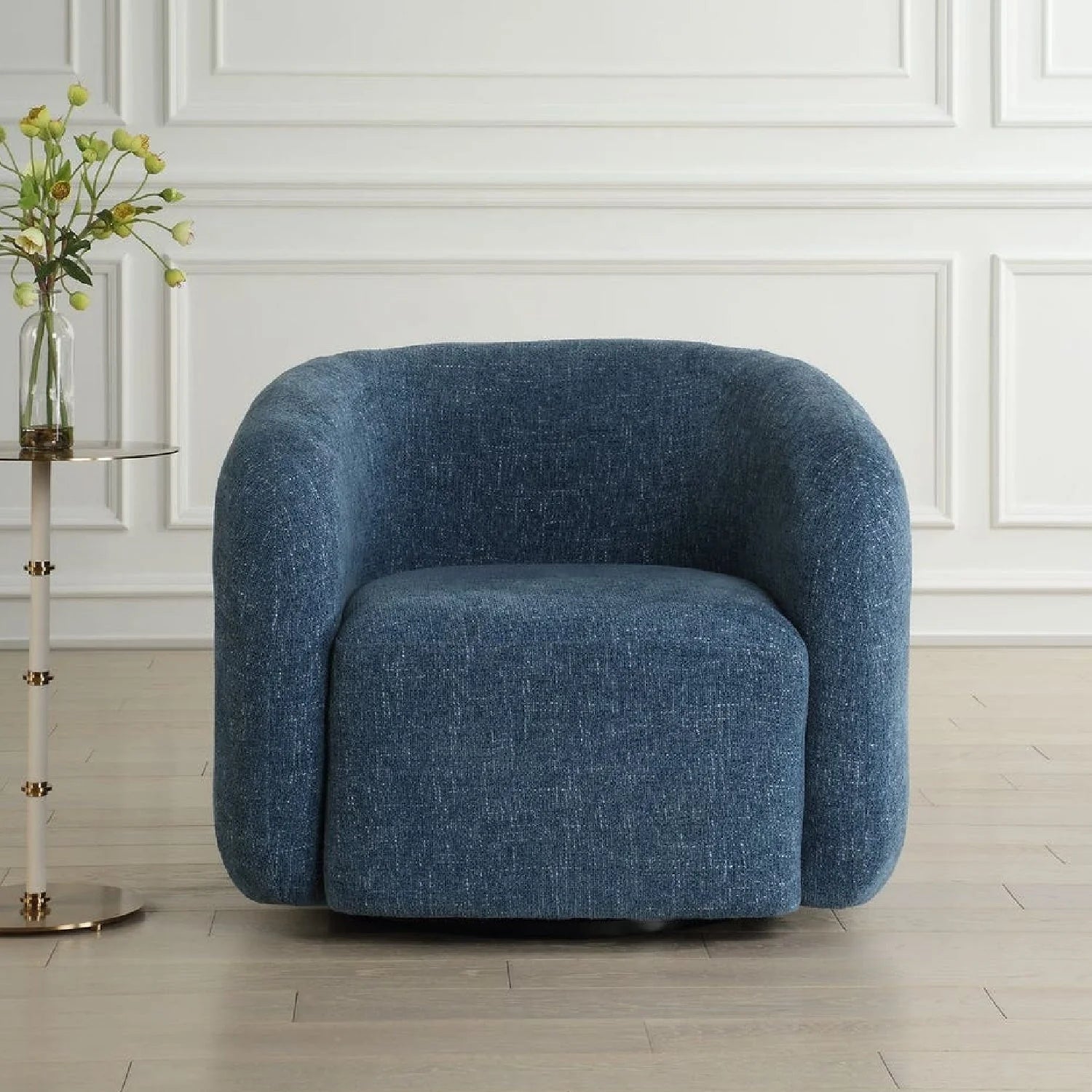 Luxury Blue Chenille Swivel Accent Chair European Style for Villa