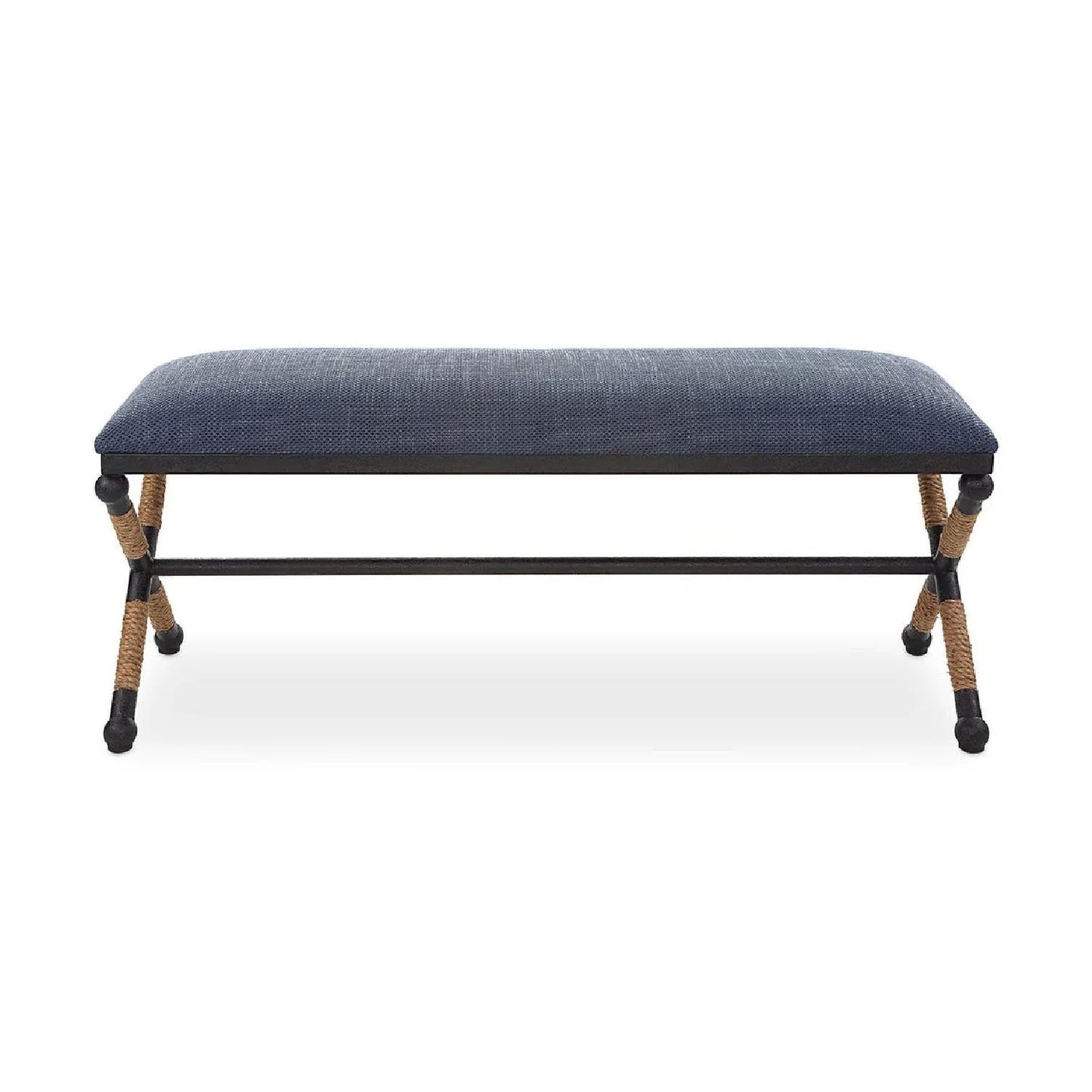 Luxury Blue Cotton Blend Bench European Style for Villa